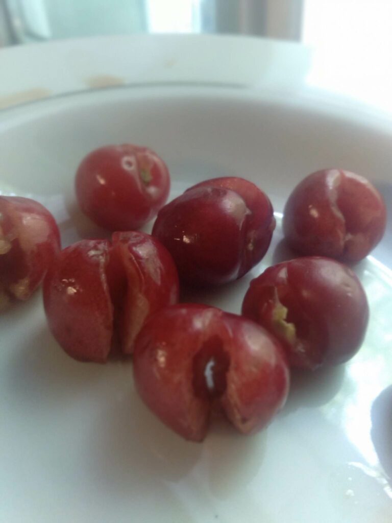 image of fresh pitted cherries.