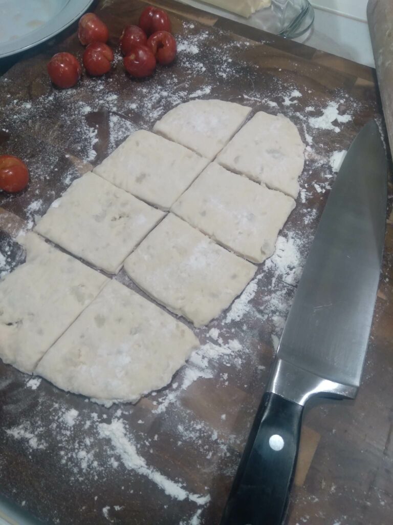 image of sliced dough for fried cherry dumplings.